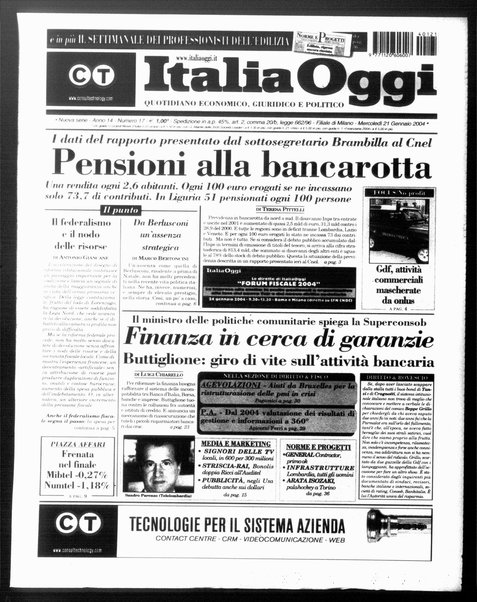 Italia oggi : quotidiano di economia finanza e politica